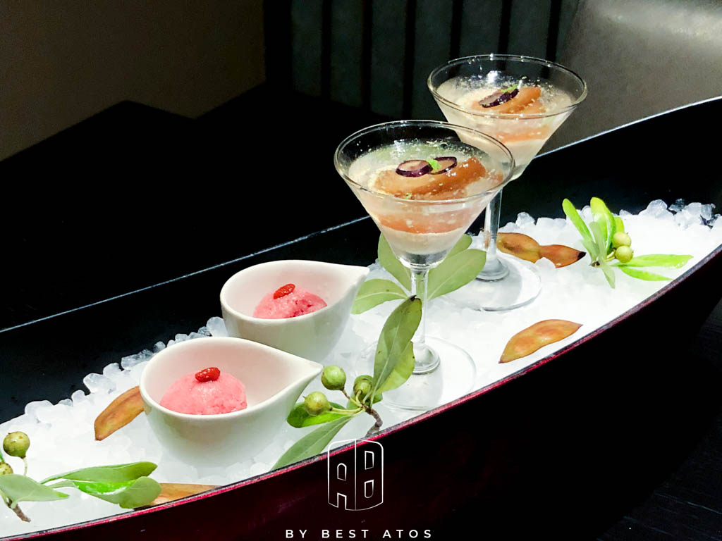 水物～秋風發初涼：梨咖啡煮、牛蒡慕斯、水蜜桃覆盒子冰沙