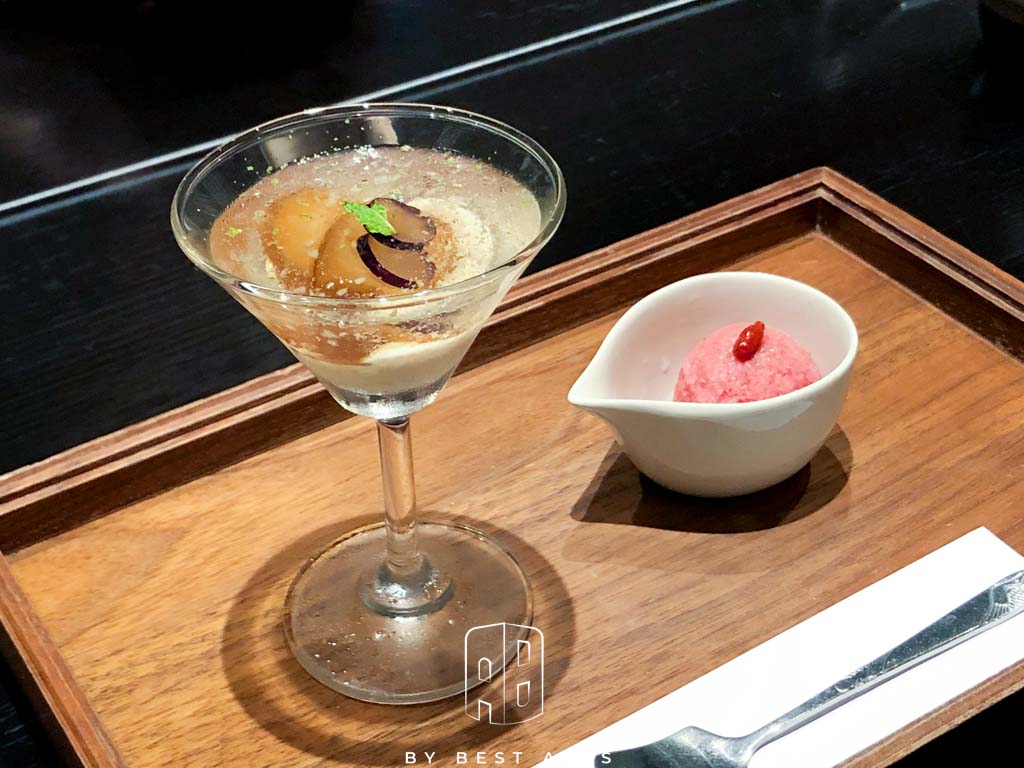 水物～秋風發初涼：梨咖啡煮、牛蒡慕斯、水蜜桃覆盒子冰沙